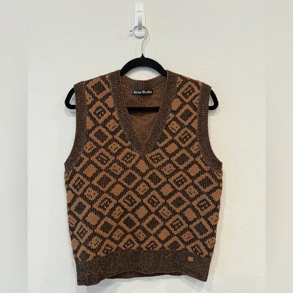 Acne Brown Patterned V-Neck Sweater Vest